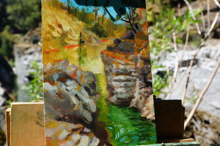 Alan's plein air painting on the salmon small